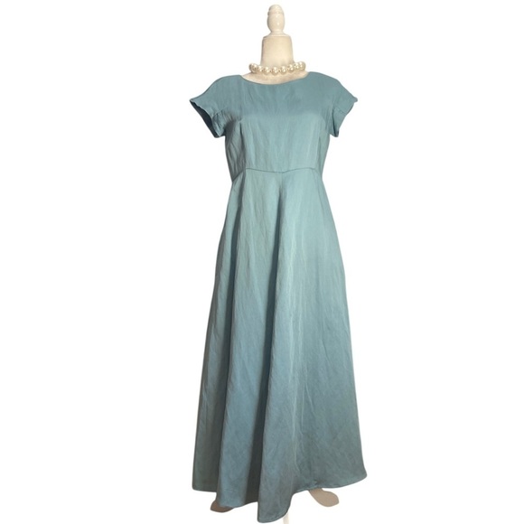 Maxmara Weekend NWT Ghiglia A-line Midi Dress Brushed Satin Linen Water Blue - Picture 11 of 16